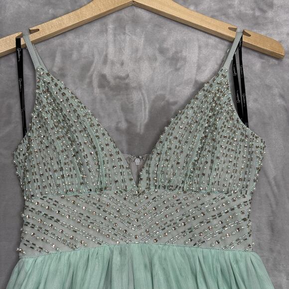 Speechless Dress Womens Size 5 Light Green Beaded Formal Gown Prom Maxi Tulle - Picture 3 of 15